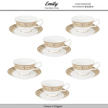 Набор чайных пар Charlotte, на 6 персон, 12 предметов, костяной фарфор, Emily