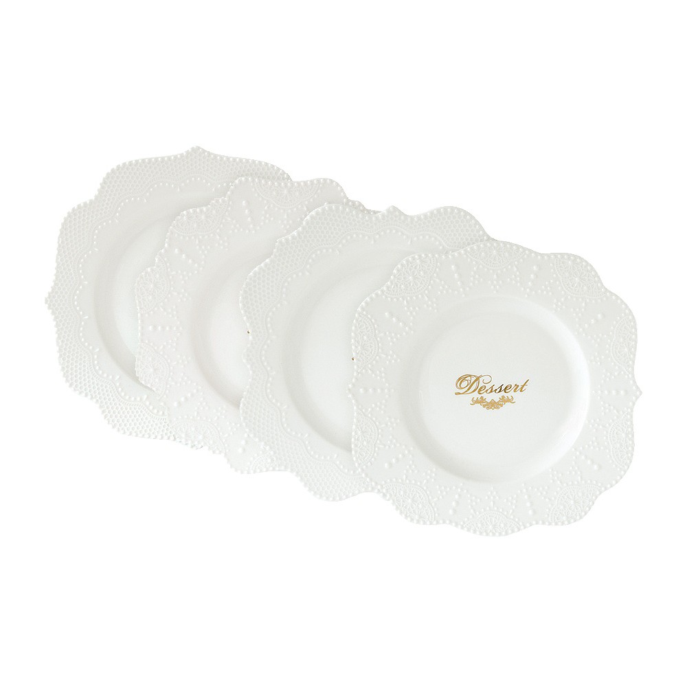 Набор из 4-х десертных тарелок Белое кружево, D 20 см, R2S
