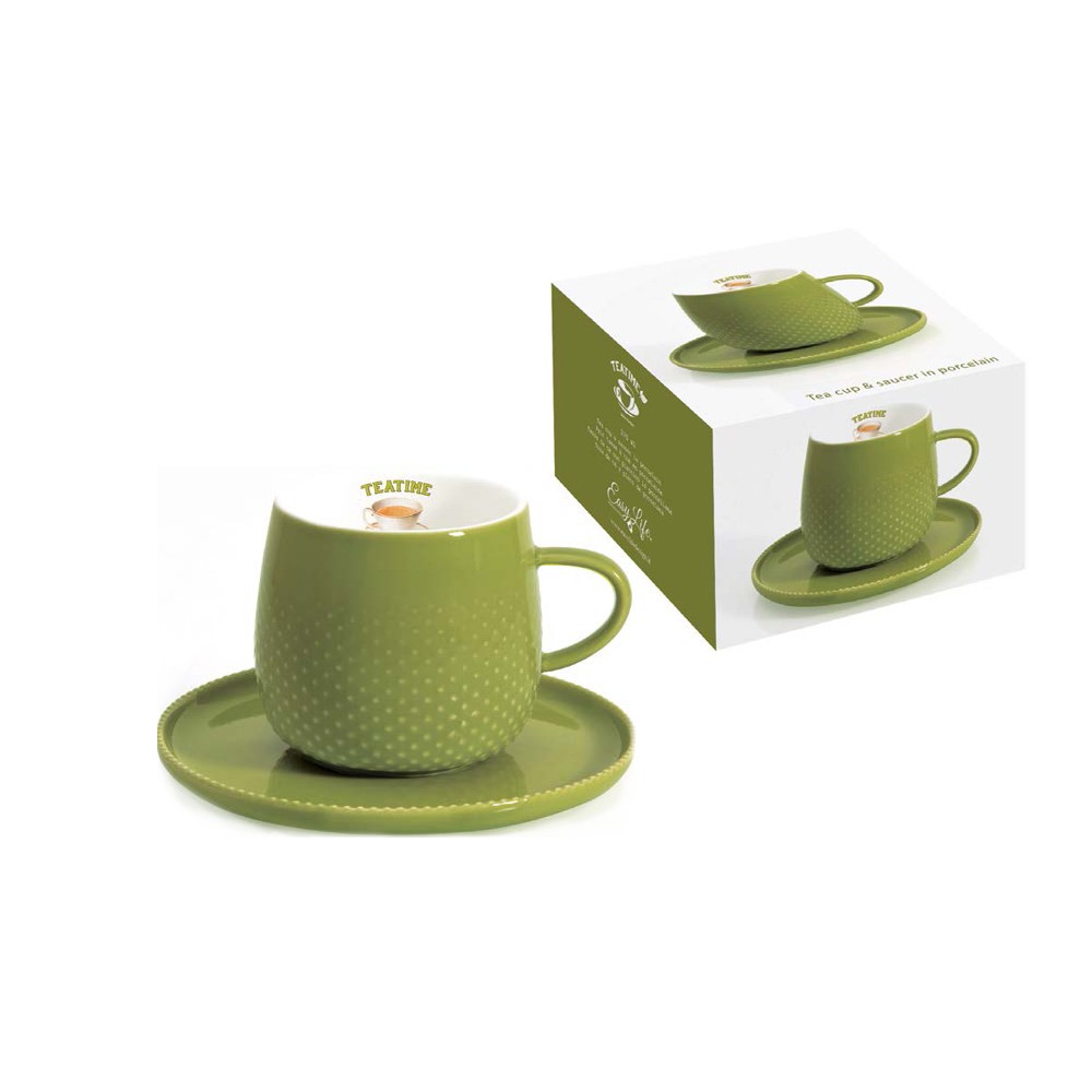 Чашка с блюдцем тёмно-зелёная, V 0,27 л, фарфор, серия "Капли дождя", R2S