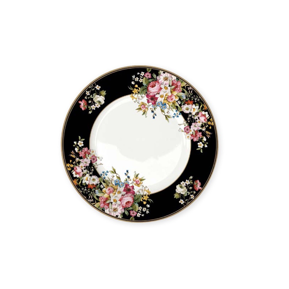 Обеденная тарелка, D 27 см, костяной серия Blooming Opulence Black, Easy Life