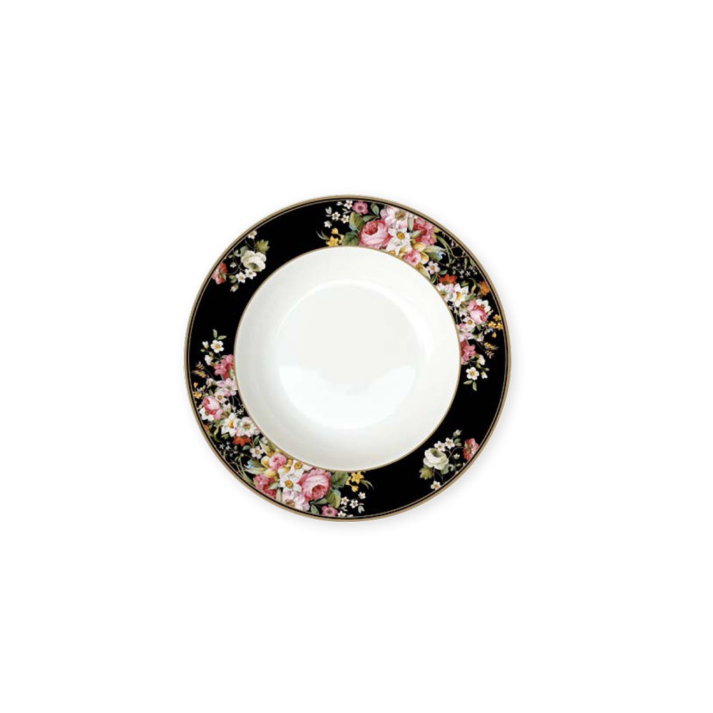 Суповая тарелка, D 22,5 см, костяной серия Blooming Opulence Black, Easy Life