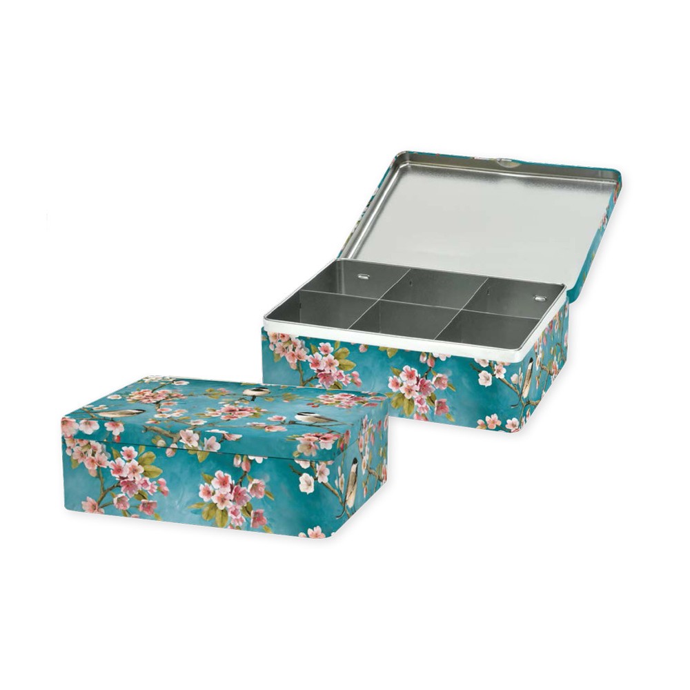 Коробка для чайных пакетиков, L 20,5 см, W 16 см, H 17 см, жесть, серия "Сакура", R2S
