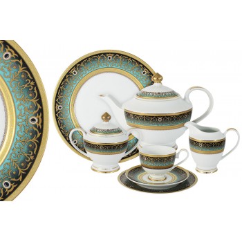 Чайный сервиз 42 предмета на 12 персон Принц (бирюза), Shibata