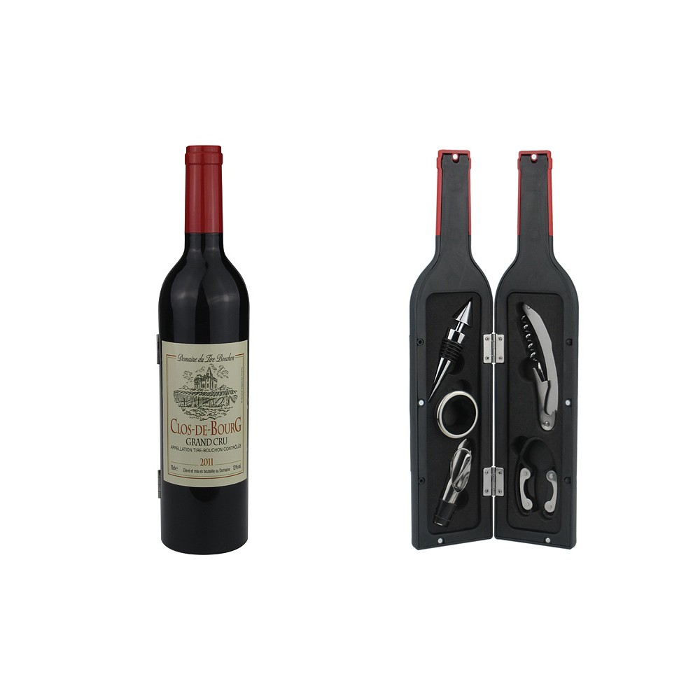Винный набор 5 пр. Бутылка глянцевая с красной пробкой, Wine Tools