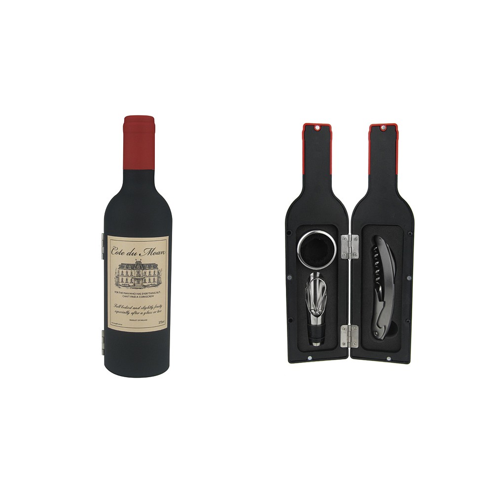 Винный набор 3 пр. Бутылка матовая с красной пробкой, Wine Tools
