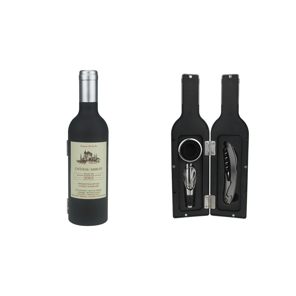 Винный набор 3 пр. Бутылка матовая с серебряной пробкой, Wine Tools