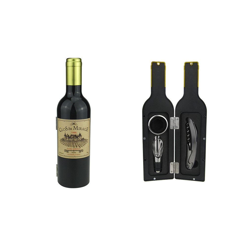 Винный набор 3 пр. Бутылка глянцевая с золотой пробкой, Wine Tools
