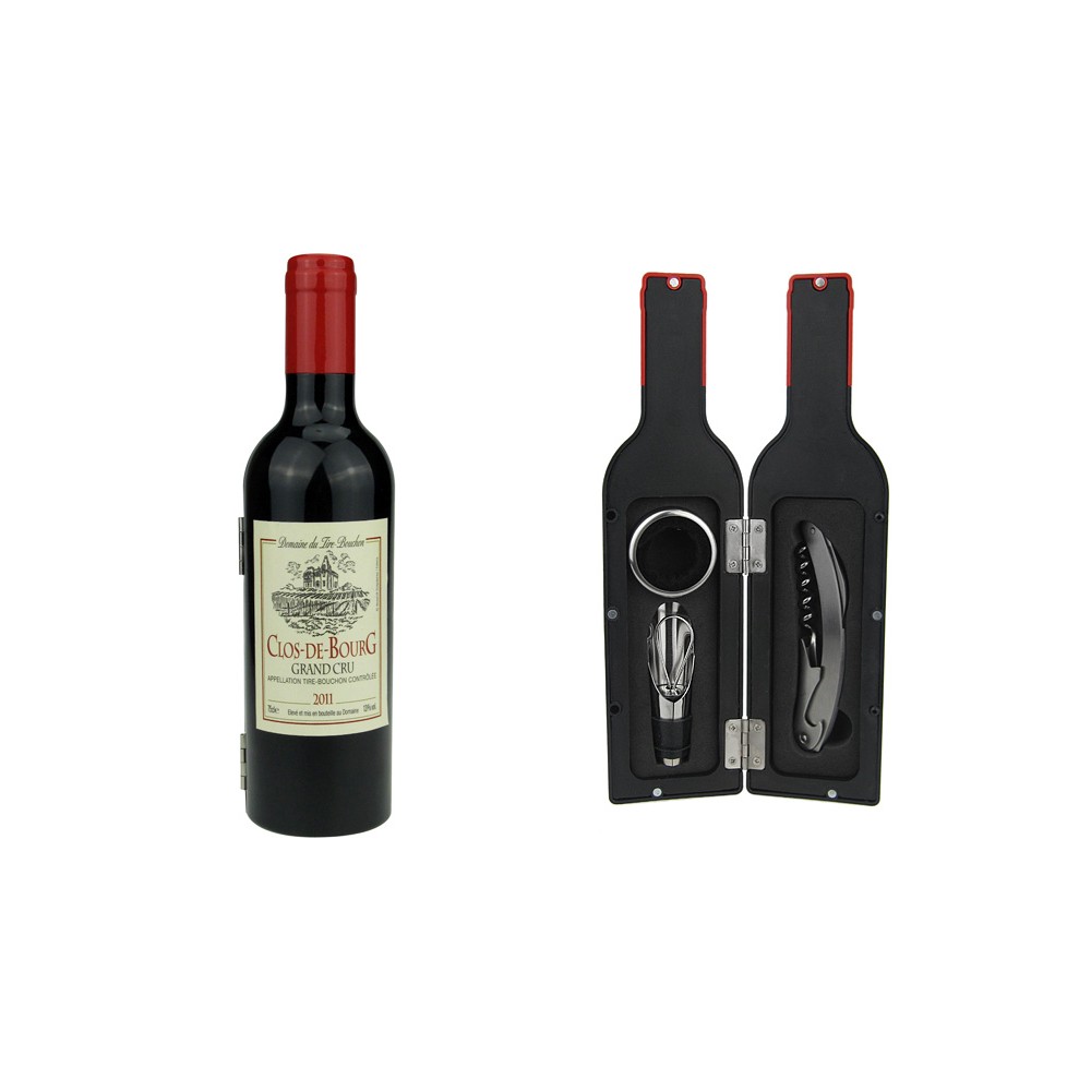 Винный набор 3 пр. Бутылка глянцевая с красной пробкой, Wine Tools