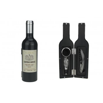 Винный набор 3 пр. Бутылка глянцевая с серебряной пробкой, Wine Tools