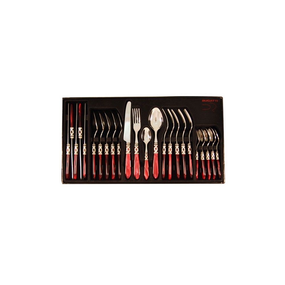Набор столовых приборов 24 предмета на 6 персон Alladin (бордовый/серебро), Bugatti