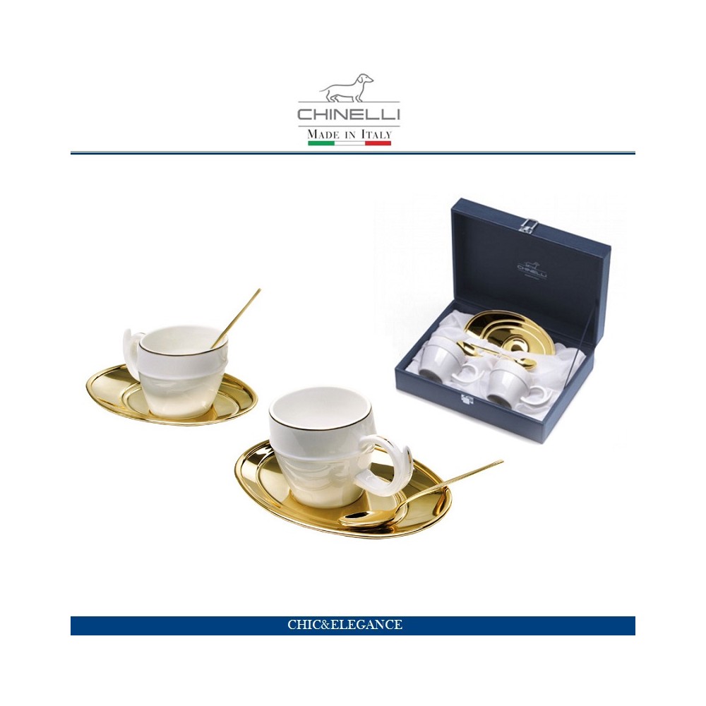 Чайный набор на 2 персоны Richolo, металл с отделкой золото, Chinelli
