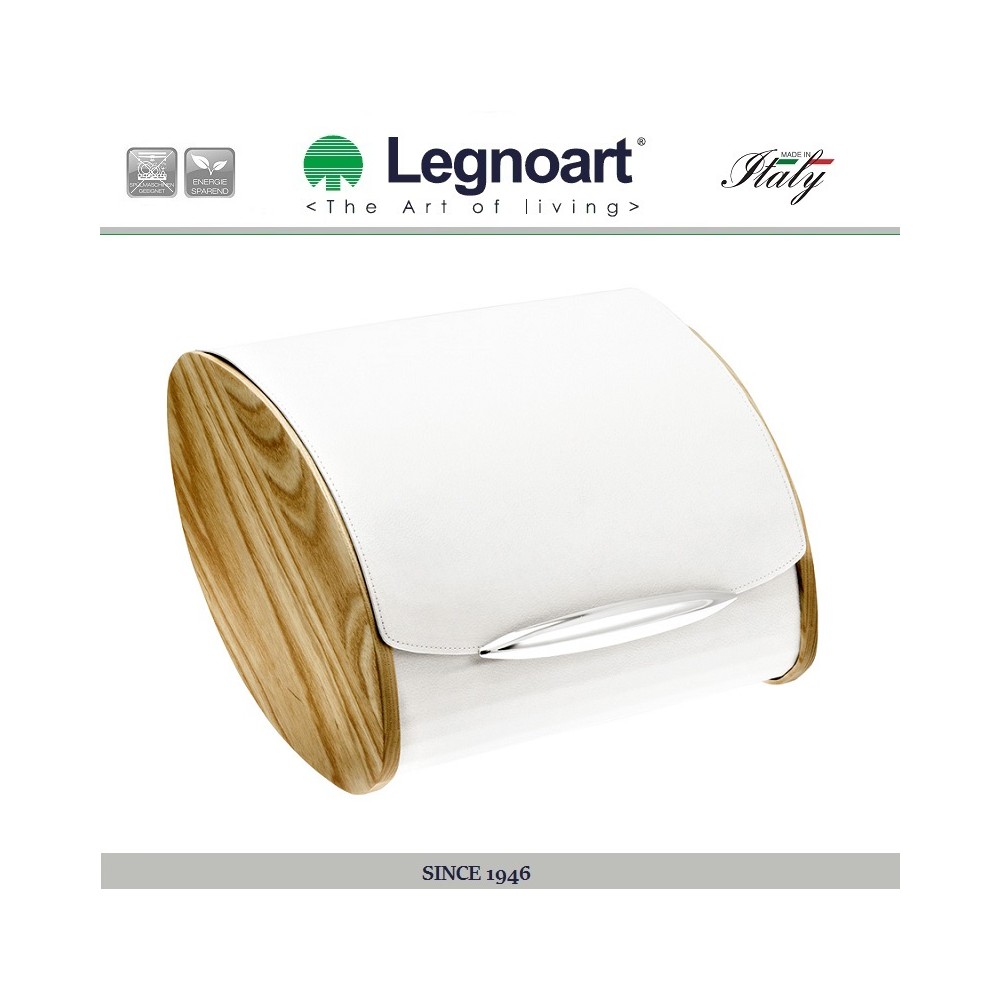 Дизайнерская хлебница ручной работы, дерево ясеня, белая эко-кожа, Legnoart