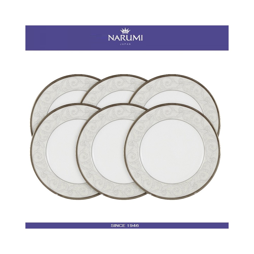 Набор десертных (закусочных) тарелок Nocturne, 6 шт, D 23 см, костяной посеребрение, NARUMI