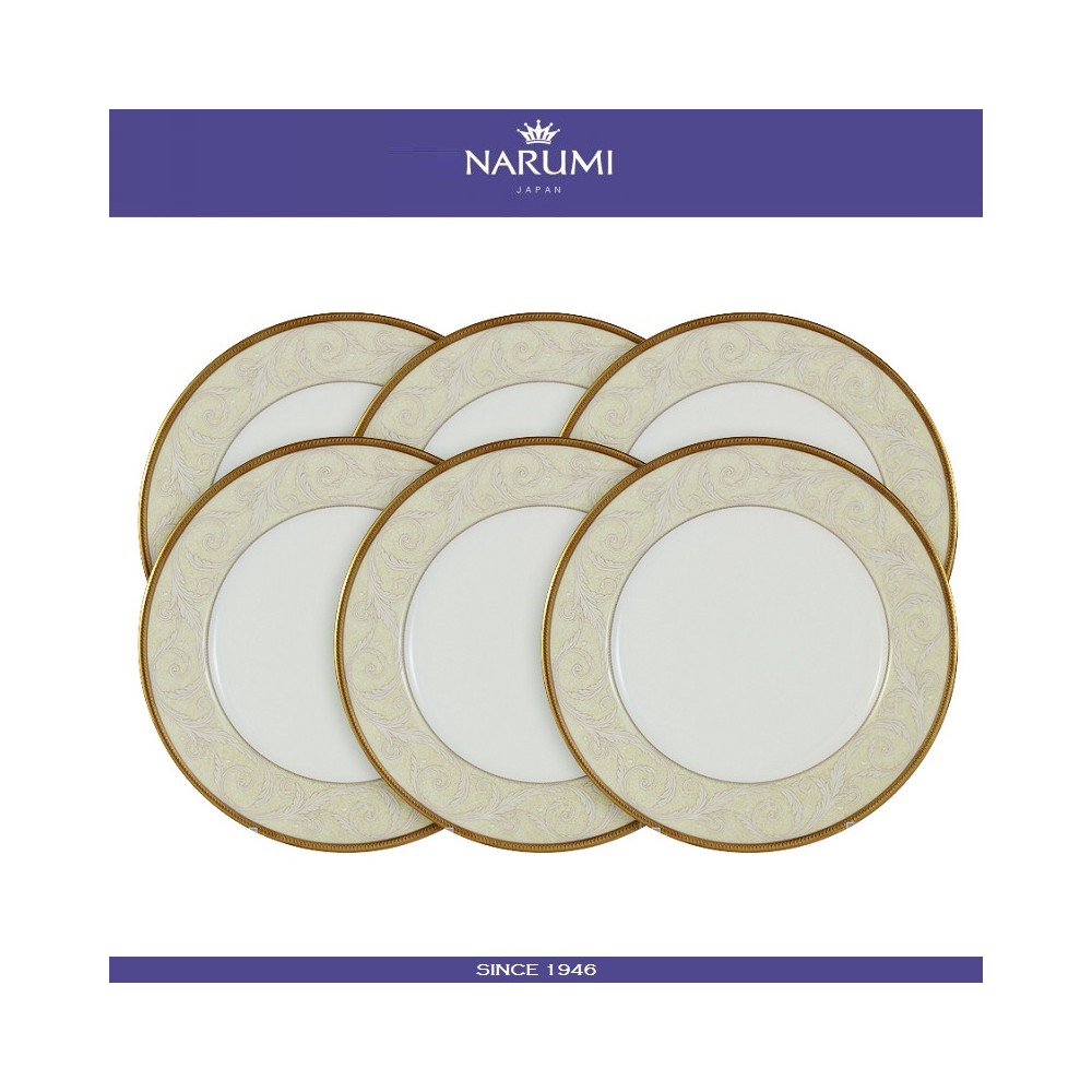 Набор десертных (закусочных) тарелок Nocturne Gold, 6 шт, D 23 см, костяной позолота, NARUMI