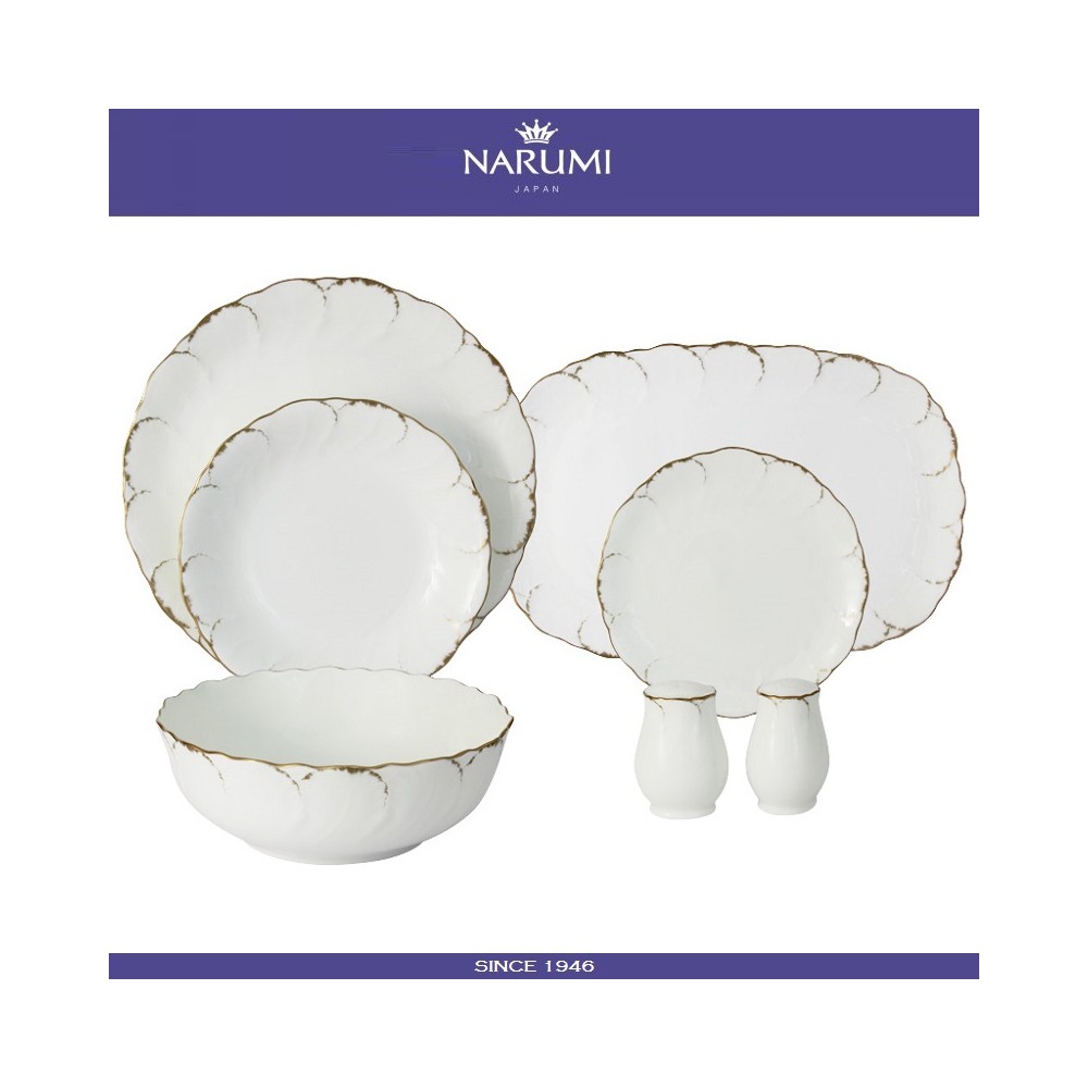 Обеденный сервиз White with Gold 23 предмета на 6 персон, костяной позолота, NARUMI