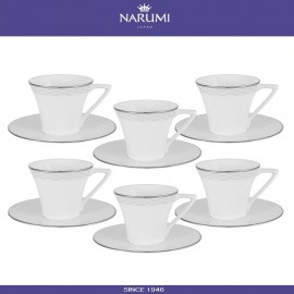 Набор кофейных пар Breeze на 6 персон, 110 мл, костяной посеребрение, NARUMI