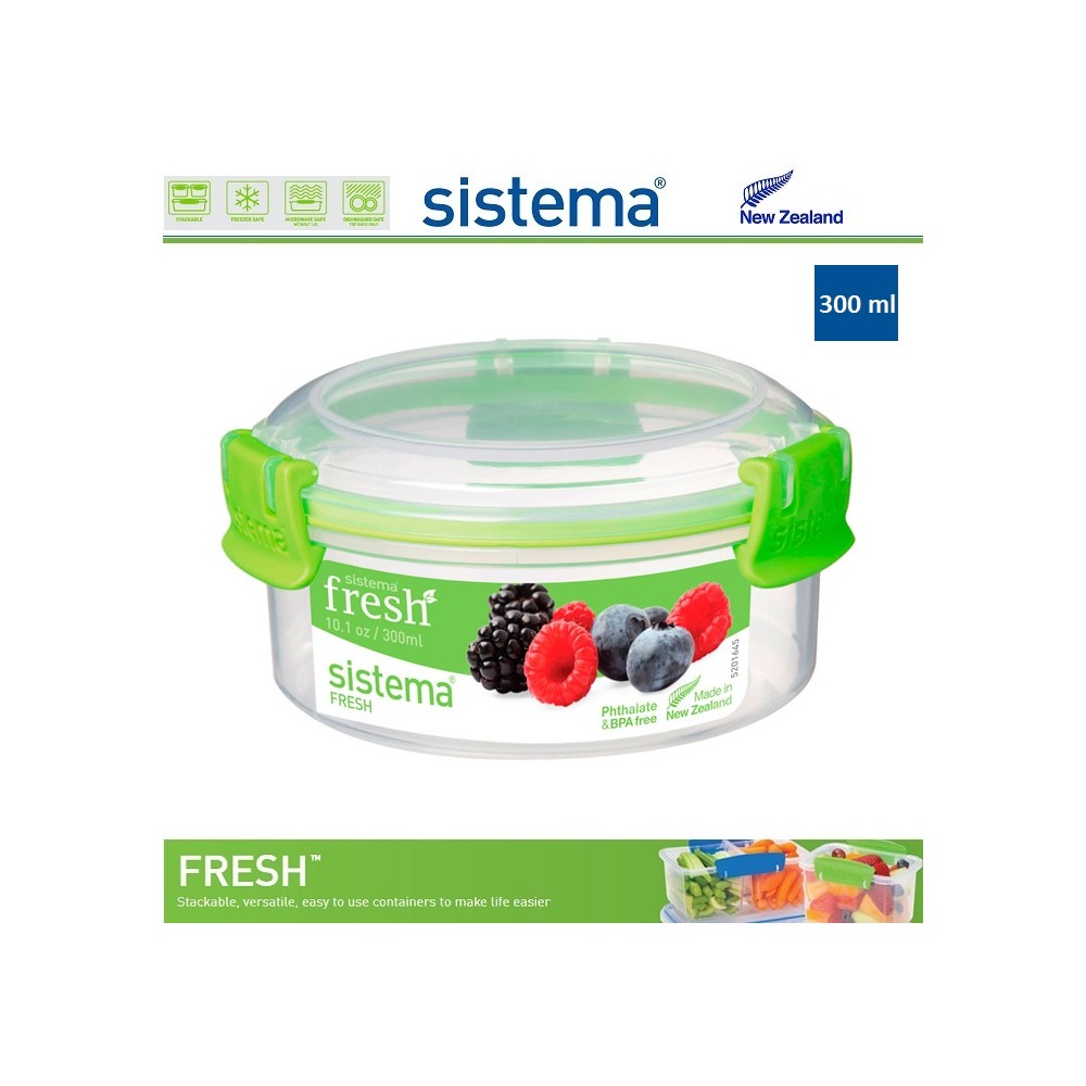 Контейнер круглый, FRESH зеленый, 300 мл, эко-пластик пищевой, SISTEMA
