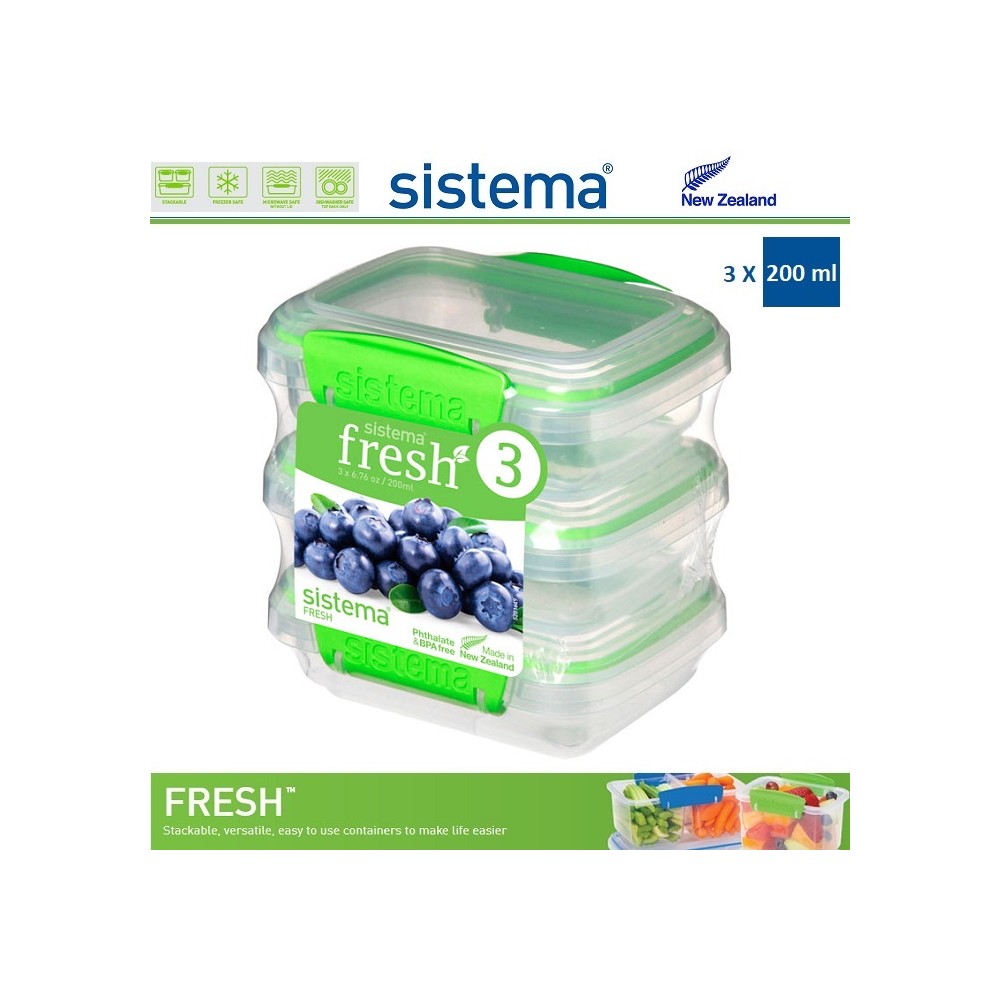 Набор контейнеров, FRESH зеленый, 3 шт по 200 мл, эко-пластик пищевой, SISTEMA