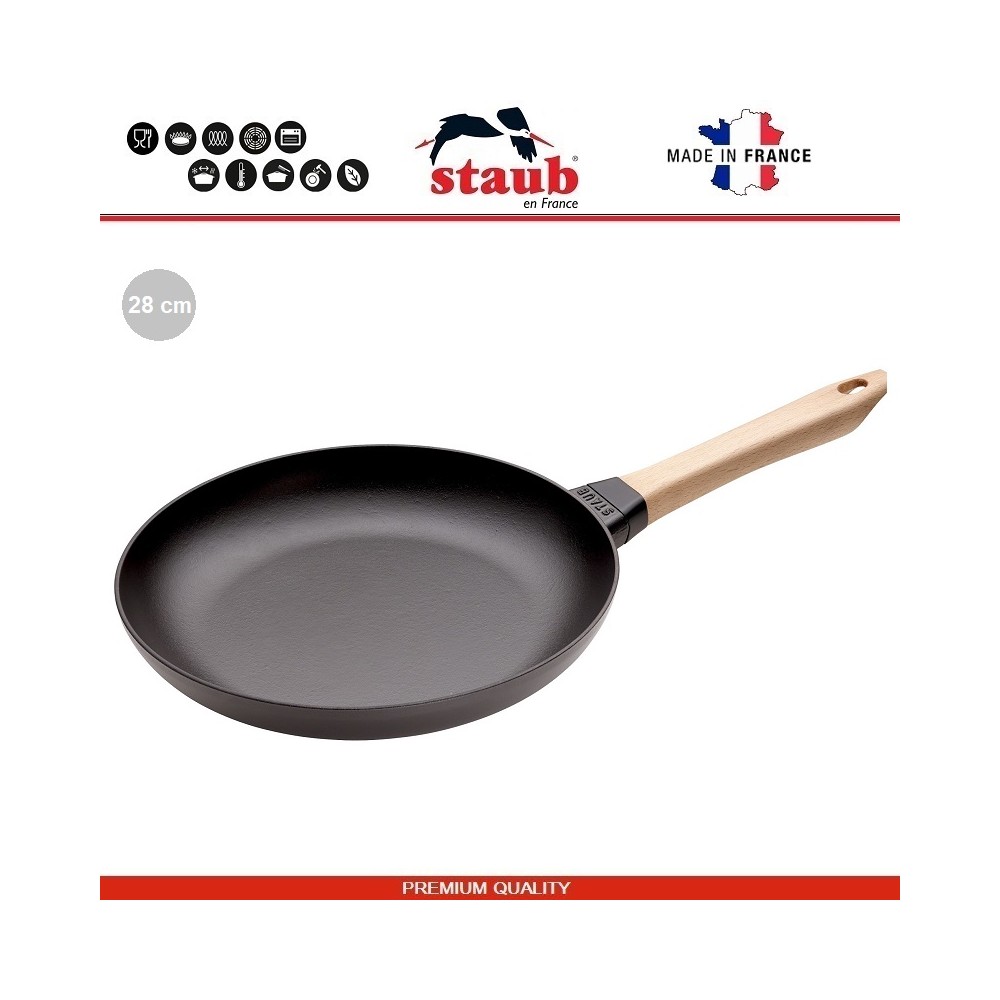 Сковорода Pan чугунная с деревянной ручкой, D 28 см, эмаль, Staub