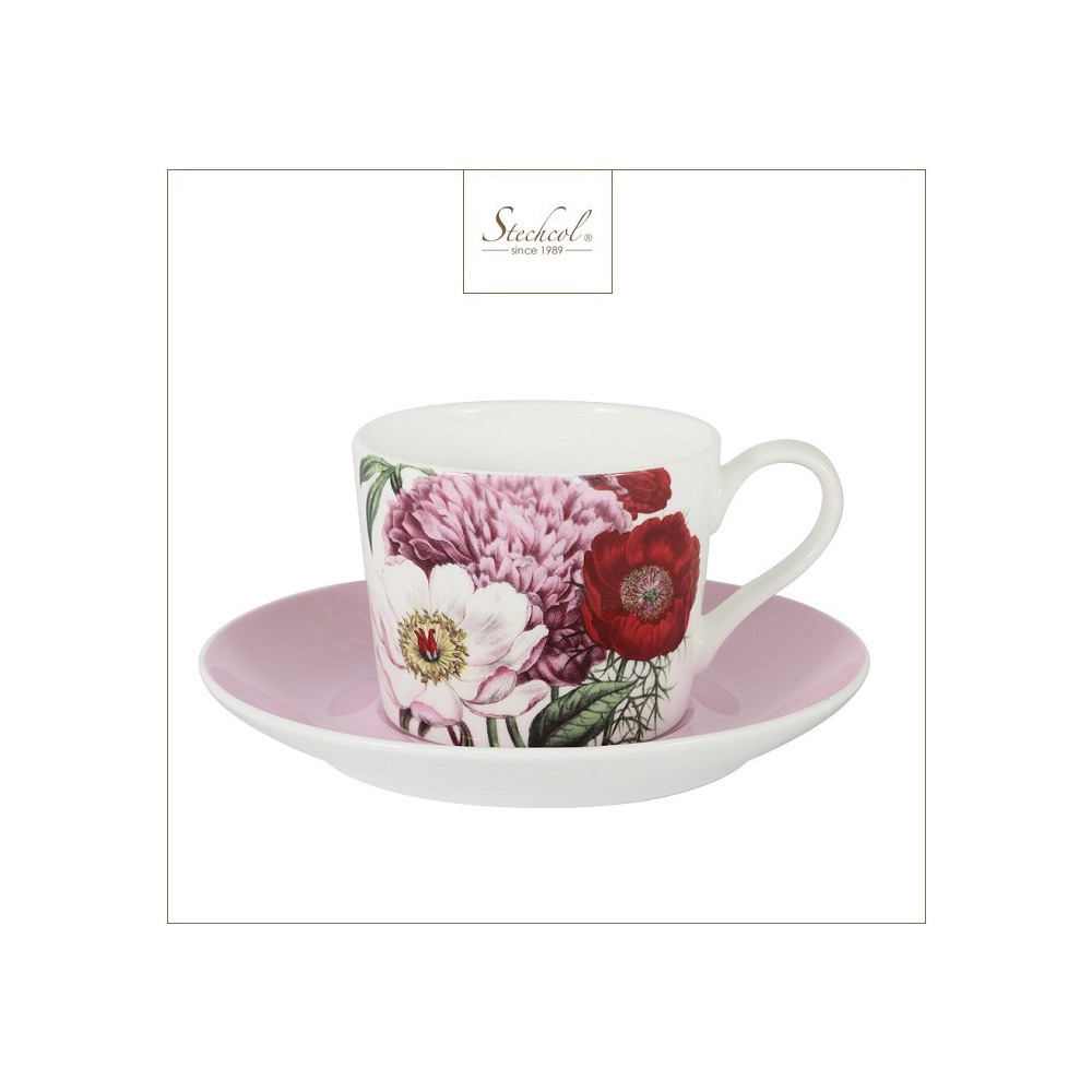 Пара чайная Laura цветы на розовом, 250 мл, костяной Stechcol