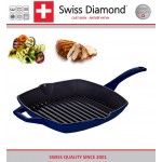 Гриль-сковорода, 26 х 26 см, эмалевое покрытие, индукционное дно, цвет синий, серия Prestige Cast, Swiss Diamond