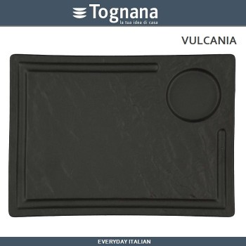 Блюдо-доска VULCANIA для стейка с выемкой под соусник, 33 x 24 см, Tognana