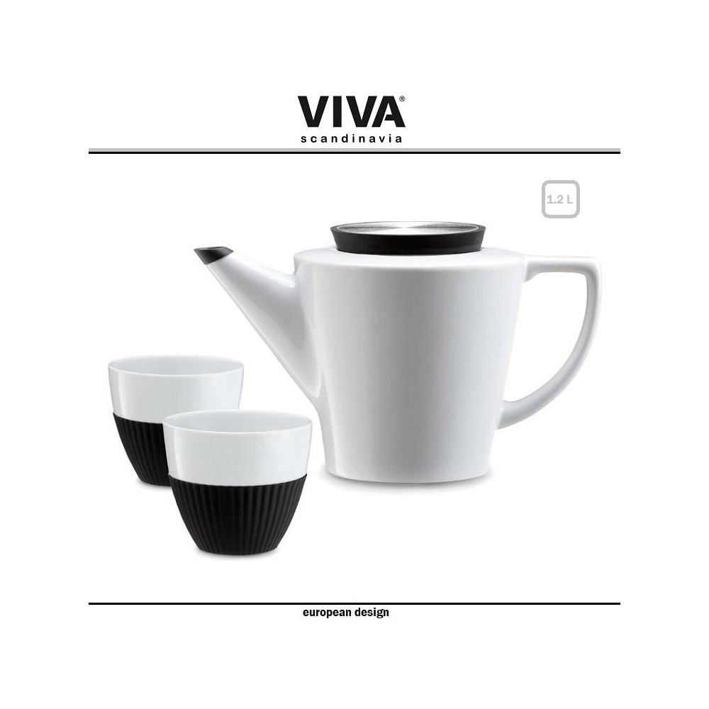 Набор Infusion: заварочный чайник 1.2 литра + 2 кружки по 300 мл, белый-черный, VIVA Scandinavia