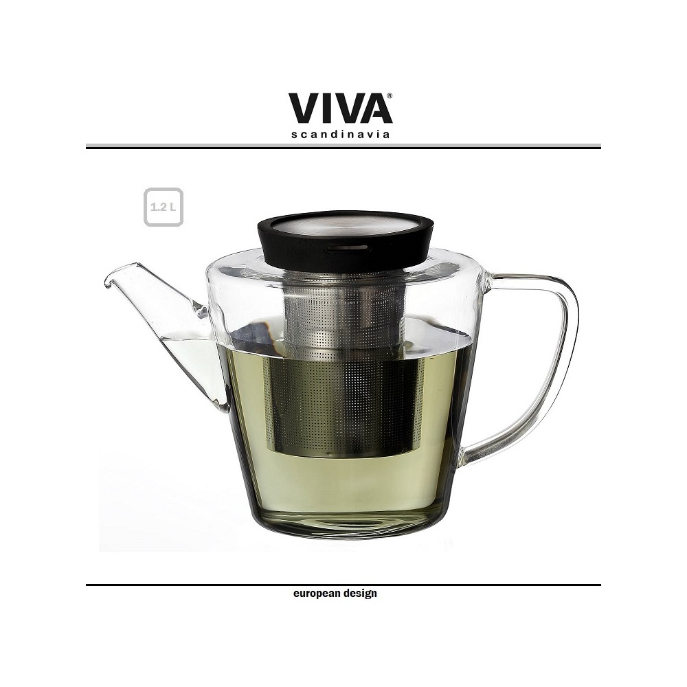 Заварочный чайник Infusion со съемным фильтром, 1.2 литра, прозрачный-черный, VIVA Scandinavia