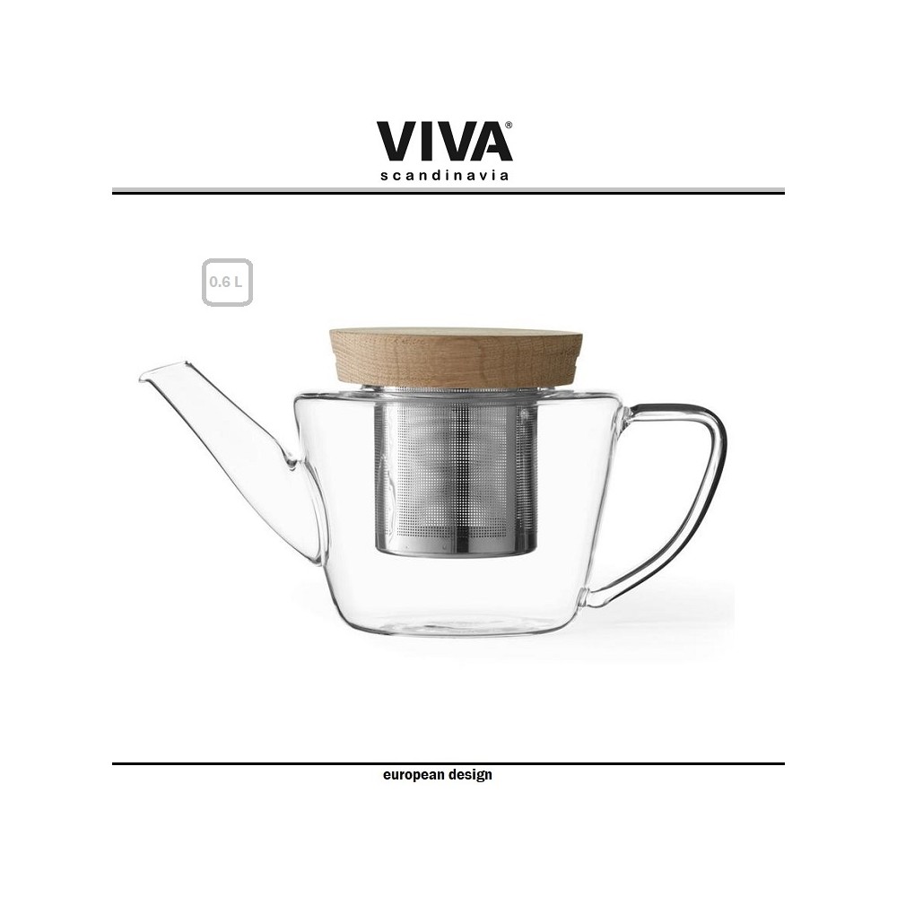 Заварочный чайник Infusion со съемным фильтром, 600 мл, прозрачный-дуб, VIVA Scandinavia