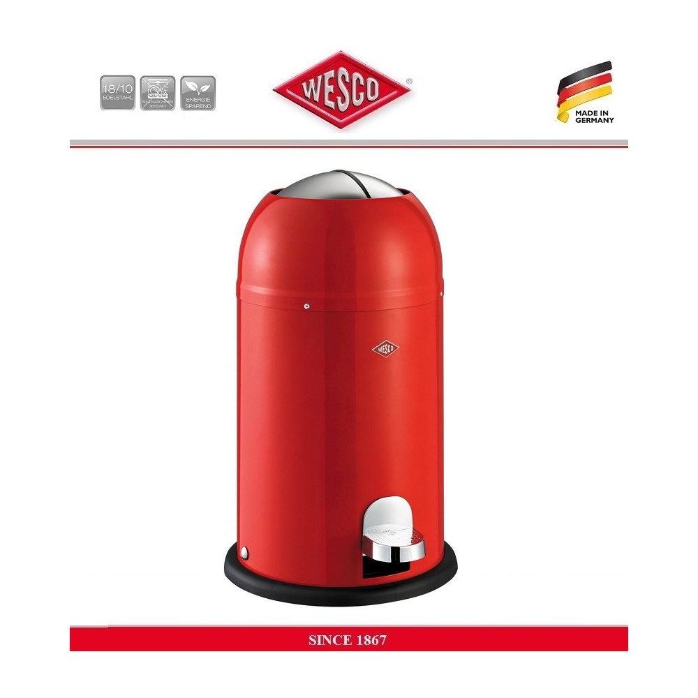 Бак для мусора KICKMASTER JUNIOR с внутренним ведром, 12 литров, цвет красный, сталь, Wesco