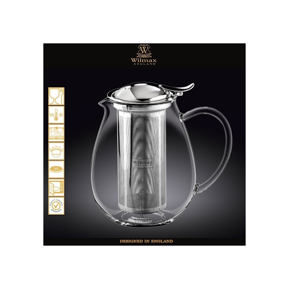 Заварочный чайник Thermo Glass со стальным фильтром, V 850 мл, термостойкое стекло, Wilmax, Англия