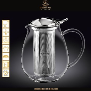 Заварочный чайник Thermo Glass со стальным фильтром, V 850 мл, термостойкое стекло, Wilmax, Англия