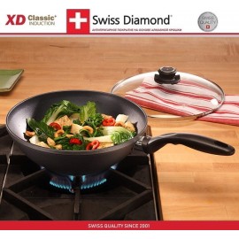 Антипригарный вок Induction XD 61128ic с крышкой, D 28 см, алмазное покрытие XD Classic, Swiss Diamond