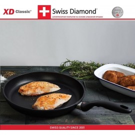 Антипригарная сковорода XD 6428c с крышкой, D 28 см, алмазное покрытие XD Classic, Swiss Diamond