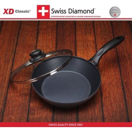Антипригарная глубокая сковорода XD 6524c с крышкой, D 24 см, алмазное покрытие XD Classic, Swiss Diamond