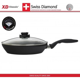 Антипригарная глубокая сковорода XD 6528c с крышкой, D 28 см, алмазное покрытие XD Classic, Swiss Diamond