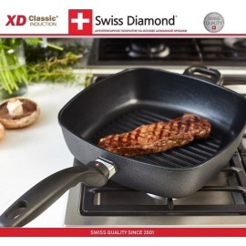 Антипригарная глубокая сковорода гриль Induction XD 66281i, 28 х 28 см, алмазное покрытие XD Classic, Swiss Diamond